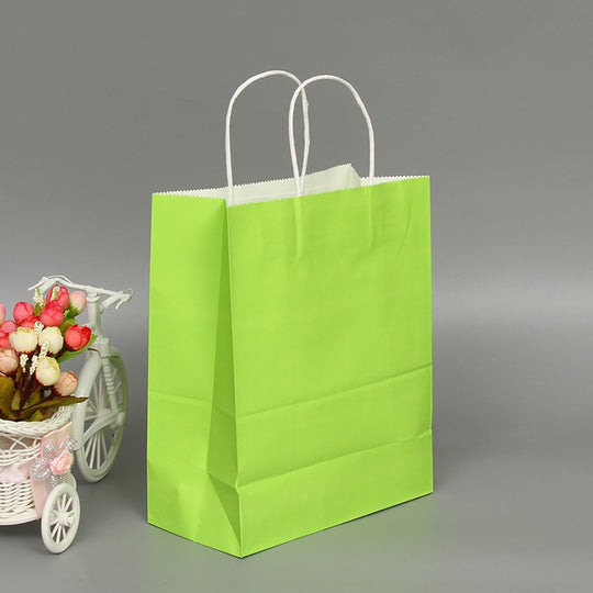 10 PCS Elegant Kraft Paper Bag With Handles for Wedding/Birthday Party/Jewelry/Clothes, Size:22x27x11cm(Light Green)