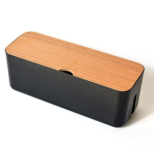 Power Cable Storage Box Case Anti-dust Charger Socket Organizer Desktop Network Line Storage Bin(Black)