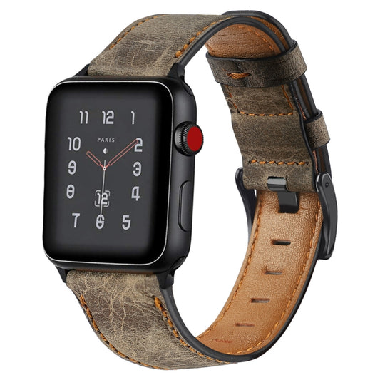 Vintage Oil Wax Cowhide Watch Band For Apple Watch Series 6&SE&5&4 40mm /3&2&1 38mm(Coffee Brown) - Watch Bands by null | Online Shopping UK | buy2fix