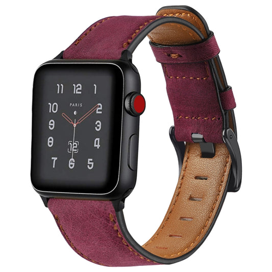 Vintage Oil Wax Cowhide Watch Band For Apple Watch Series 6&SE&5&4 40mm / 3&2&1 38mm(Rose Red) - Watch Bands by null | Online Shopping UK | buy2fix