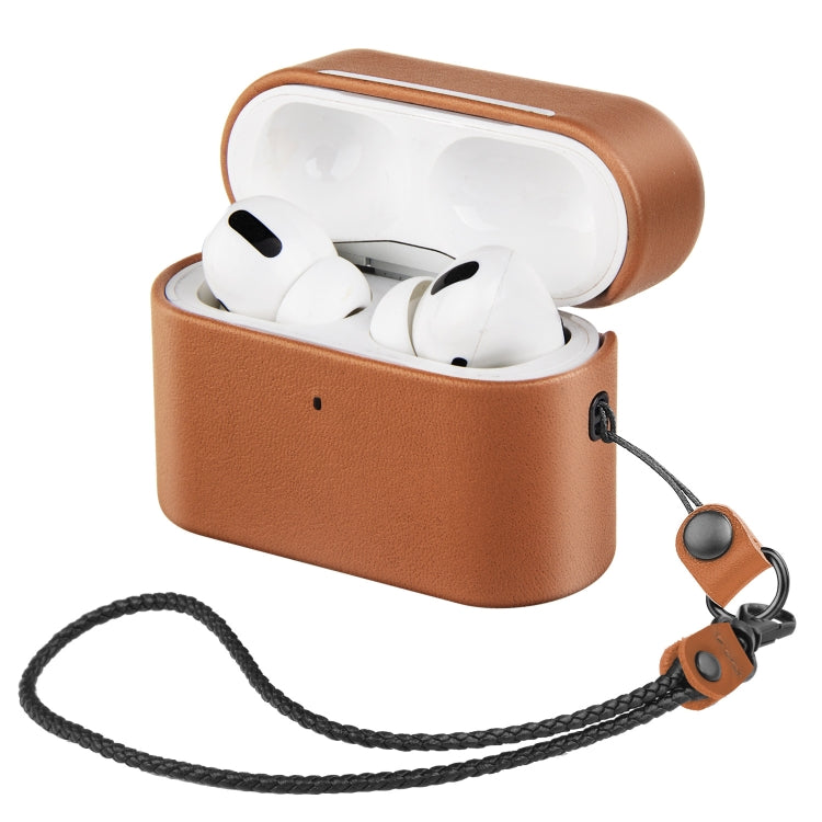 Wireless Earphone Protective Shell Leather Case Split Storage Box For Airpods Pro(Brown) - For AirPods Pro by buy2fix | Online Shopping UK | buy2fix