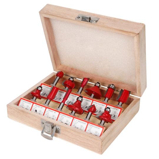 Woodworking Milling Cutter Set Trimming Machine Head Electric Wood Milling Engraving Machine Cutter, Style:Red 1/4 Handle 12PCS