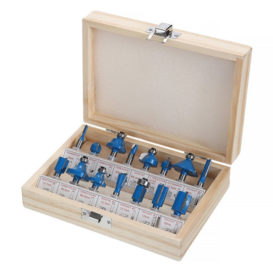 Woodworking Milling Cutter Set Trimming Machine Head Electric Wood Milling Engraving Machine Cutter, Style:Blue 1/4 Handle 15PCS