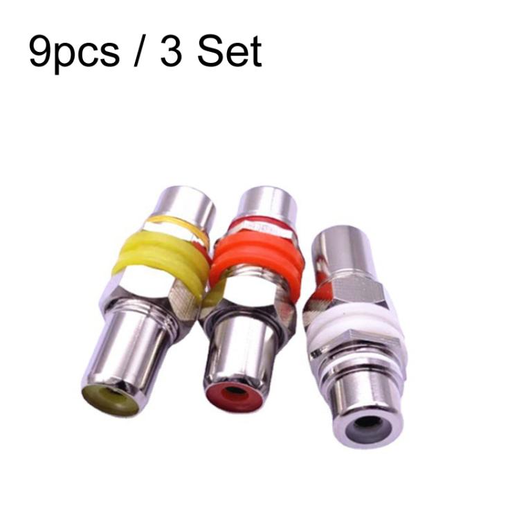 9pcs / 3 Set RCA Female to Female Straight-through Head AV Lotus Butt Joint Extension Head Audio and Video Adapter by buy2fix