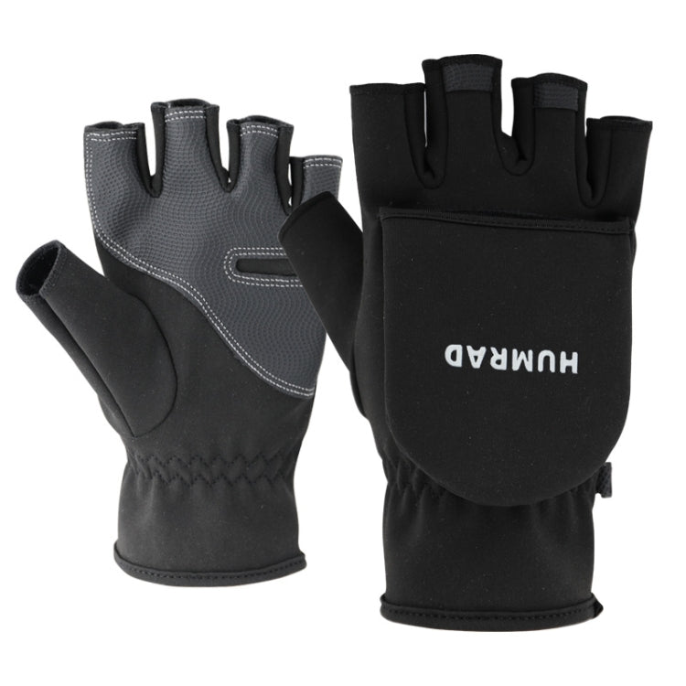 HUMRAO Winter Half-Finger Flip Cover Warm Gloves For Outdoor Sports Skiing And Cycling, Size:L(Black) - Cycling Gloves by HUMRAO | Online Shopping UK | buy2fix
