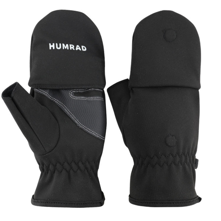 HUMRAO Winter Half-Finger Flip Cover Warm Gloves For Outdoor Sports Skiing And Cycling, Size:L(Black) - Cycling Gloves by HUMRAO | Online Shopping UK | buy2fix