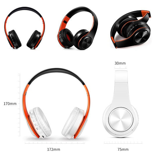 LPT660 Foldable Stereo Bluetooth Headset MP3 Player, Support 32GB TF Card & 3.5mm AUX(Black Orange) by buy2fix