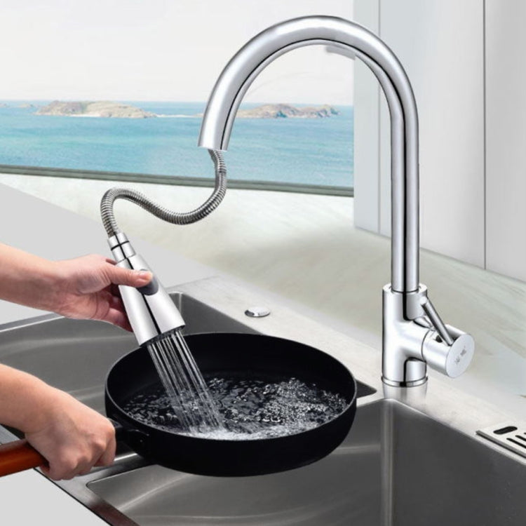 Kitchen Pull-out Faucet Hot And Cold Home 304 Stainless Steel Retractable Rotating Faucet, Style:Plating 304 - Faucets & Accessories by buy2fix | Online Shopping UK | buy2fix