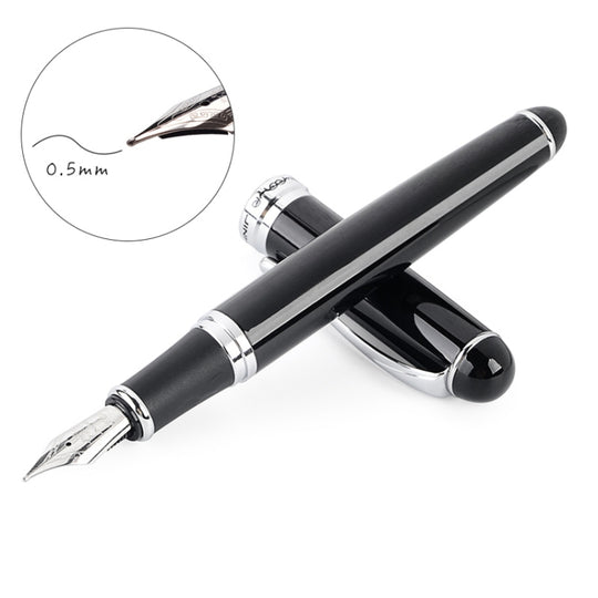 X750 Stationery Stainless Steel Fountain Pen Medium Nib Ink Pens School Oiifice Gift, Nib Size:0.5mm(Black)