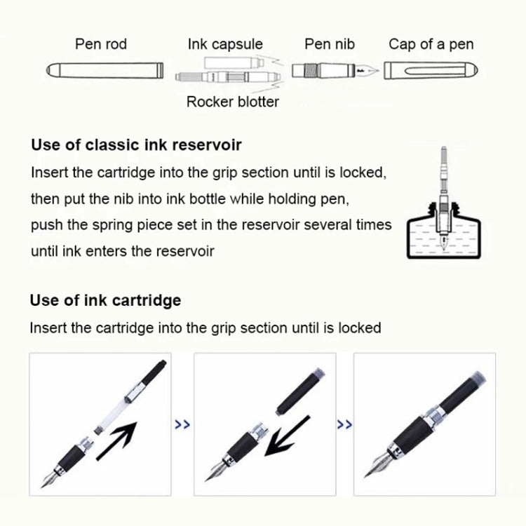 X750 Stationery Stainless Steel Fountain Pen Medium Nib Ink Pens School Oiifice Gift, Nib Size:0.5mm(Black Pattern) - Fountain Pens by buy2fix | Online Shopping UK | buy2fix