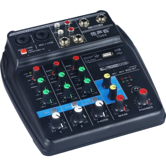 TU04 BT Sound Mixing Console Record 48V Phantom Power Monitor AUX Paths Plus Effects 4 Channels Audio Mixer with USB(Black) by buy2fix