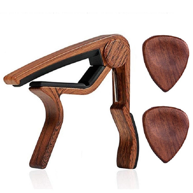 2 in 1 Solid Wood Folk Music Guitar Capo + Pick Set(Dark Wood) - String Instrument Accessories by buy2fix | Online Shopping UK | buy2fix