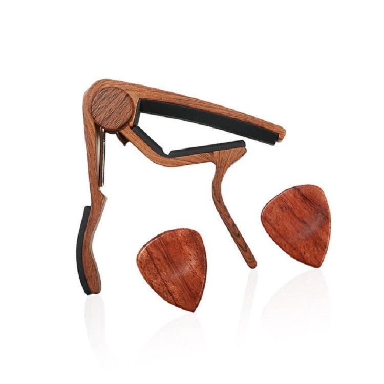 2 in 1 Solid Wood Folk Music Guitar Capo + Pick Set(Dark Wood) - String Instrument Accessories by buy2fix | Online Shopping UK | buy2fix