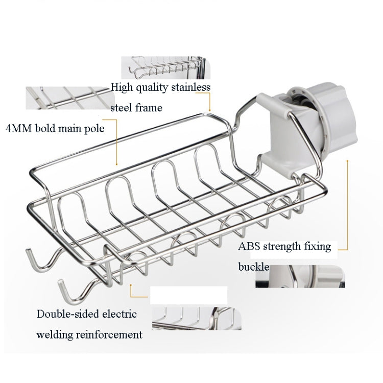 Faucet Rack Stainless Steel Perforated Free Kitchen Sink Storage Rack Rag Sponge Drain Rack, Style:Type B - Shelf by buy2fix | Online Shopping UK | buy2fix