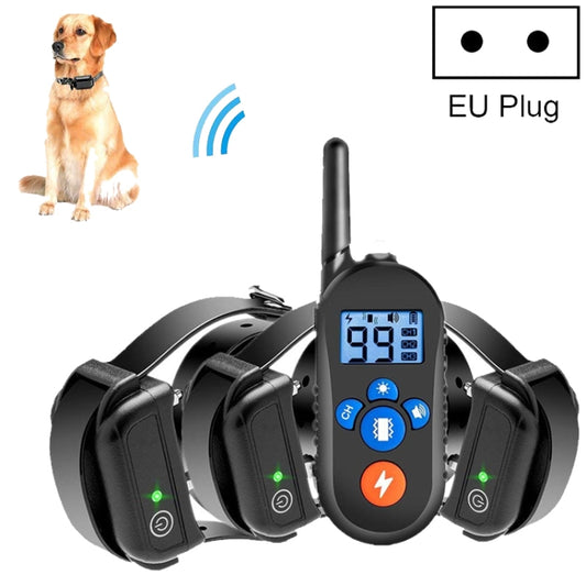 800m Remote Control Electric Shock Bark Stopper Vibration Warning Pet Supplies Electronic Waterproof Collar Dog Training Device, Style:556-3(EU Plug) - Training Aids by buy2fix | Online Shopping UK | buy2fix