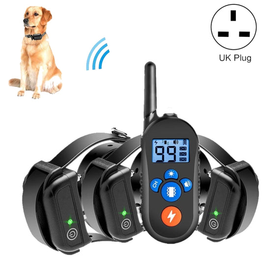 800m Remote Control Electric Shock Bark Stopper Vibration Warning Pet Supplies Electronic Waterproof Collar Dog Training Device, Style:556-3(UK Plug) - Training Aids by buy2fix | Online Shopping UK | buy2fix