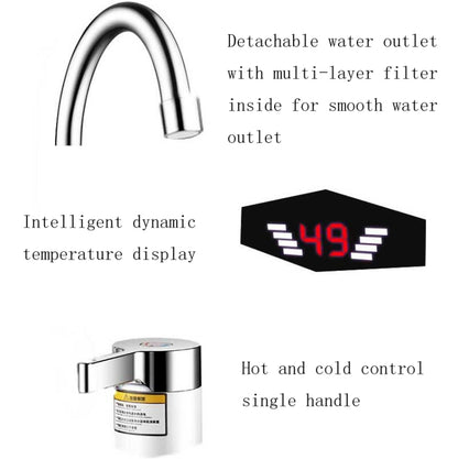 Dynamic Digital Display Instant Heating Electric Hot Water Faucet Kitchen&Domestic Hot&Cold Water Heater EU Plug, Style:With Shower Head by buy2fix