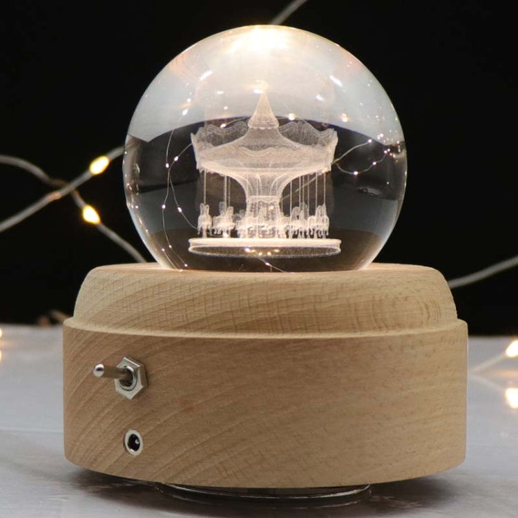 Girl Bedside Lamp Crystal Ball Wooden Base Music Box Charging Glow Rotating Night Light, Random Music(Carousel) - Novelty Lighting by buy2fix | Online Shopping UK | buy2fix