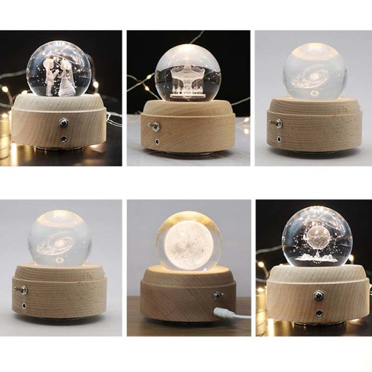 Girl Bedside Lamp Crystal Ball Wooden Base Music Box Charging Glow Rotating Night Light, Random Music(Milky Way) by buy2fix