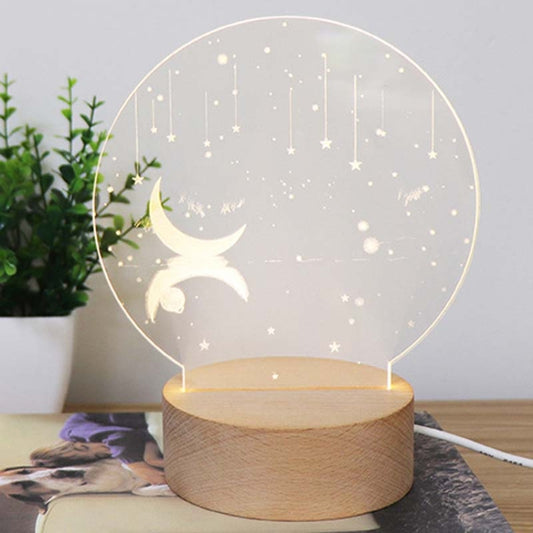 3D Atmosphere Decorative Light Acrylic Inner Carved LED Night Light Creative Girl Table Lamp(Stars And Moon) by buy2fix