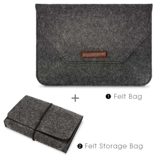 Portable Air Permeable Felt Sleeve Bag for MacBook Laptop, with Power Storage Bag, Size:15 inch(Black) by buy2fix