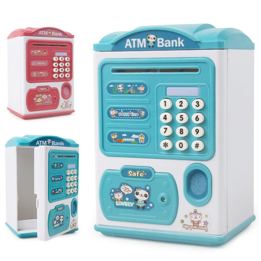 Simulation Password Fingerprint Sensor Unlocking Money Box Automatic Roll Money Safe ATM Piggy Bank(Blue) by buy2fix