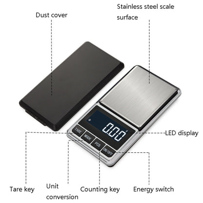 Kitchen Stainless Steel Mini Portable Scale High Precision Jewelry Scale Electronic Scale, Specification: 200g/0.01g - Jewelry Scales by buy2fix | Online Shopping UK | buy2fix