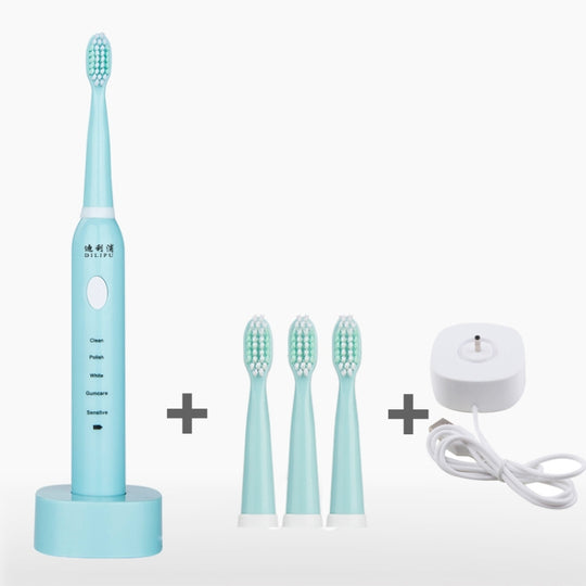 DELIPU Electric Toothbrush Rechargeable Sonic 5-Speed Adjustment Children Adult Household Waterproof Soft Hair Whitening Toothbrush USB Charging Stand (Blue)
