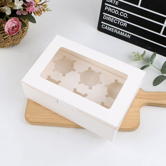 25 PCS Window Cupcake Packaging Box Muffin Cake Box With Inner Support, Specification: 6 In One (White)