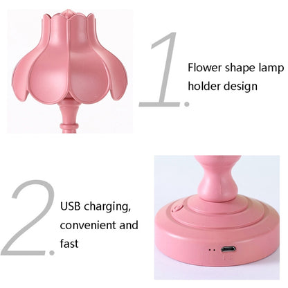 Retro Charging Table Lamp Bedroom Bed LED Eye Protection Light(LD05 Lotus Light Blue) - Bedside Light by buy2fix | Online Shopping UK | buy2fix