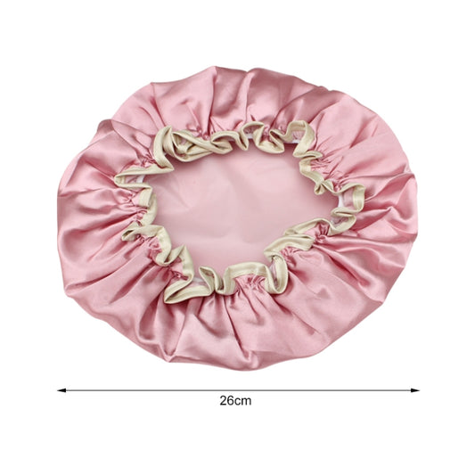 Lovely Thick Women Satin Colorful Double Waterproof Hair Cover Bathing Cap(Pink) by buy2fix
