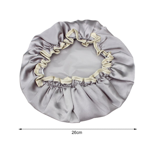 Lovely Thick Women Satin Colorful Double Waterproof Hair Cover Bathing Cap(Grey) by buy2fix