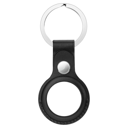 Anti-scratch Top-layer Cowhide Leather Protective Cover with Hanging Buckle for AirTag 2nd Gen / AirTag 1st Gen(Black)