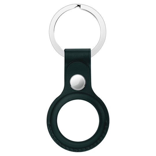 Anti-scratch Top-layer Cowhide Leather Protective Cover with Hanging Buckle for AirTag 2nd Gen / AirTag 1st Gen(Ink Green)