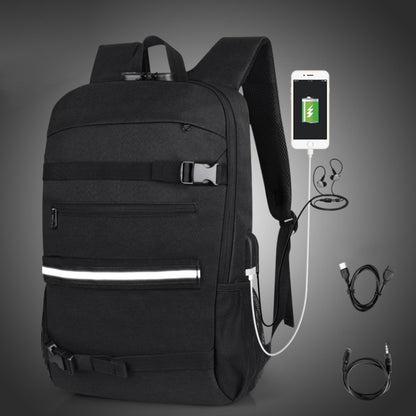 16 inch Men Business Large-Capacity Backpack With USB Charging Anti-Theft Lock Skateboard Bag(Black) - Double-shoulder Bags by buy2fix | Online Shopping UK | buy2fix