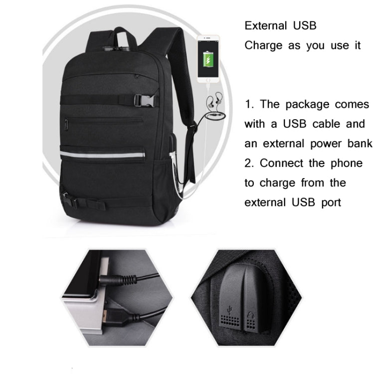 16 inch Men Business Large-Capacity Backpack With USB Charging Anti-Theft Lock Skateboard Bag(Black) - Double-shoulder Bags by buy2fix | Online Shopping UK | buy2fix