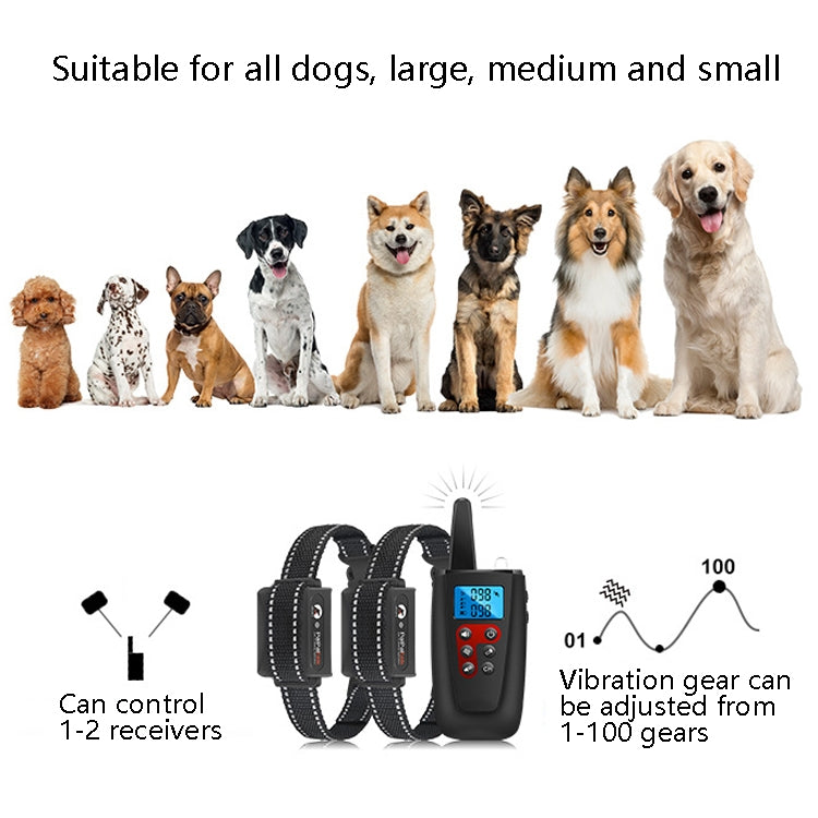 PaiPaitek PD526V-2 1 In 2 100-Speed Sound Vibration Remote Control Training Dog Device Anti-Barking Device Electronic Remote Control Collar - Training Aids by PaiPaitek | Online Shopping UK | buy2fix