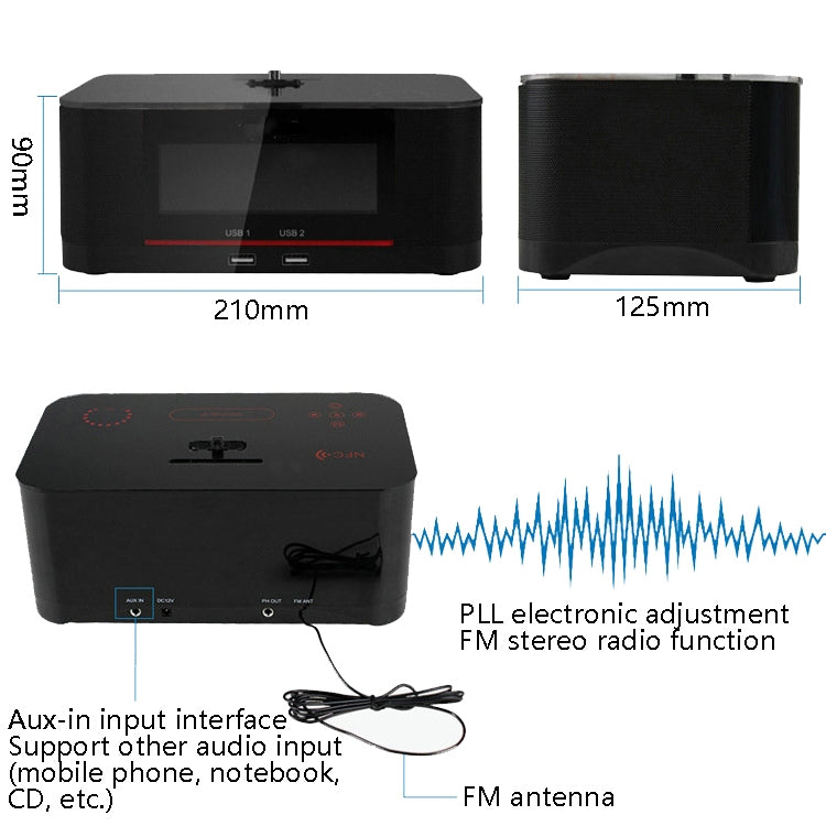 A8 Charging Base Audio NFC Bluetooth Speaker Alarm Clock, Specification: EU Plug(Black) - Desktop Speaker by buy2fix | Online Shopping UK | buy2fix