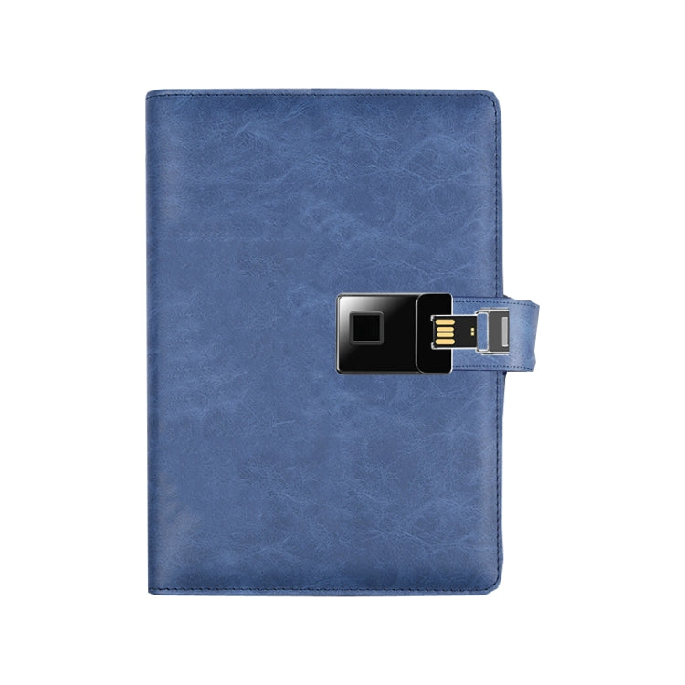 A5 Multi-Function Fingerprint Unlocking Notebook Can Record 10 Fingerprints, Specification: Fingerprint Lock + 16G U Disk(Crazy Horse Pattern Blue) by buy2fix