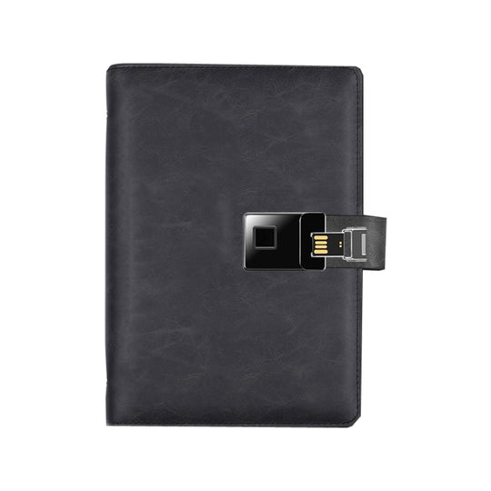 A5 Multi-Function Fingerprint Unlocking Notebook Can Record 10 Fingerprints, Specification: Fingerprint Lock + 16G U Disk(Crazy Horse Pattern Black)