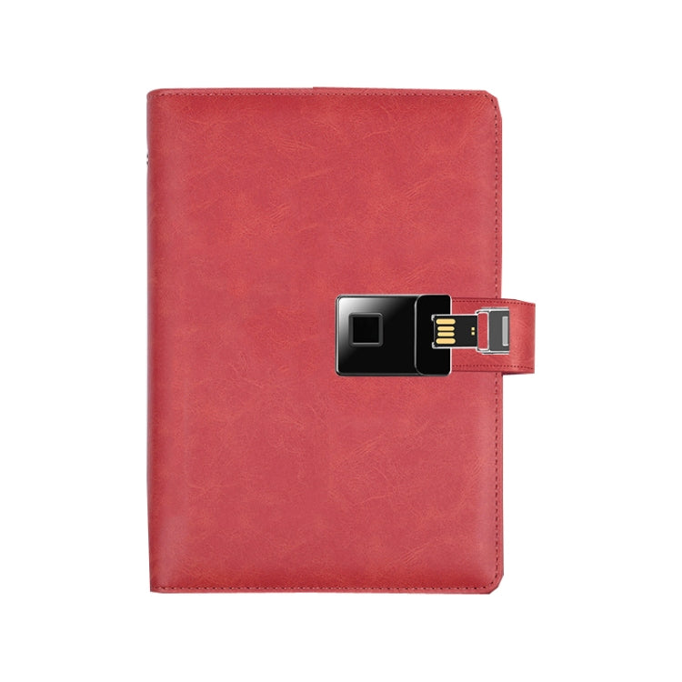 A5 Multi-Function Fingerprint Unlocking Notebook Can Record 10 Fingerprints, Specification: Fingerprint Lock + 16G U Disk(Crazy Horse Pattern Red) by buy2fix