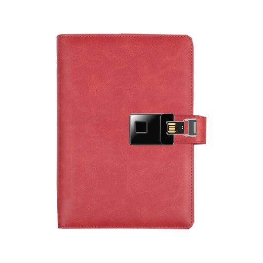 A5 Multi-Function Fingerprint Unlocking Notebook Can Record 10 Fingerprints, Specification: Fingerprint Lock + 16G U Disk(Crazy Horse Pattern Red) by buy2fix