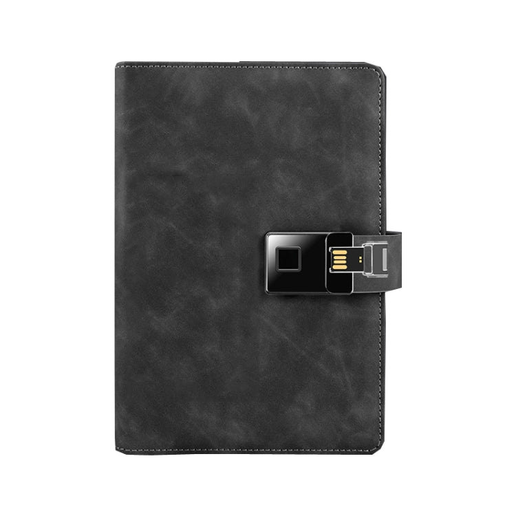 A5 Multi-Function Fingerprint Unlocking Notebook Can Record 10 Fingerprints, Specification: Fingerprint Lock + 16G U Disk(Cowhide Black) by buy2fix