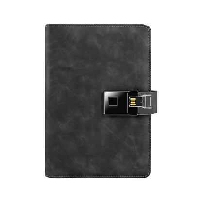 A5 Multi-Function Fingerprint Unlocking Notebook Can Record 10 Fingerprints, Specification: Fingerprint Lock + 16G U Disk(Cowhide Black) by buy2fix