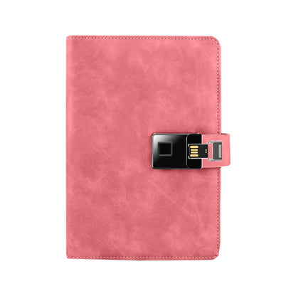 A5 Multi-Function Fingerprint Unlocking Notebook Can Record 10 Fingerprints, Specification: Fingerprint Lock + 16G U Disk(Cowhide Pink) by buy2fix