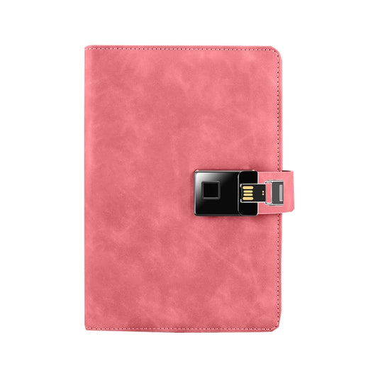 A5 Multi-Function Fingerprint Unlocking Notebook Can Record 10 Fingerprints, Specification: Fingerprint Lock + 16G U Disk(Cowhide Pink) by buy2fix
