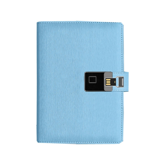 A5 Multi-Function Fingerprint Unlocking Notebook Can Record 10 Fingerprints, Specification: Fingerprint Lock + 16G U Disk(Steel Wire Sky Blue)