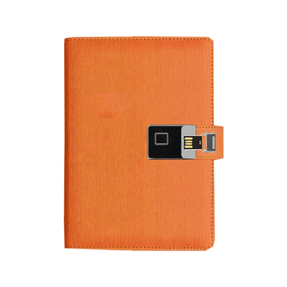 A5 Multi-Function Fingerprint Unlocking Notebook Can Record 10 Fingerprints, Specification: Fingerprint Lock + 16G U Disk(Steel Wire Orange) by buy2fix