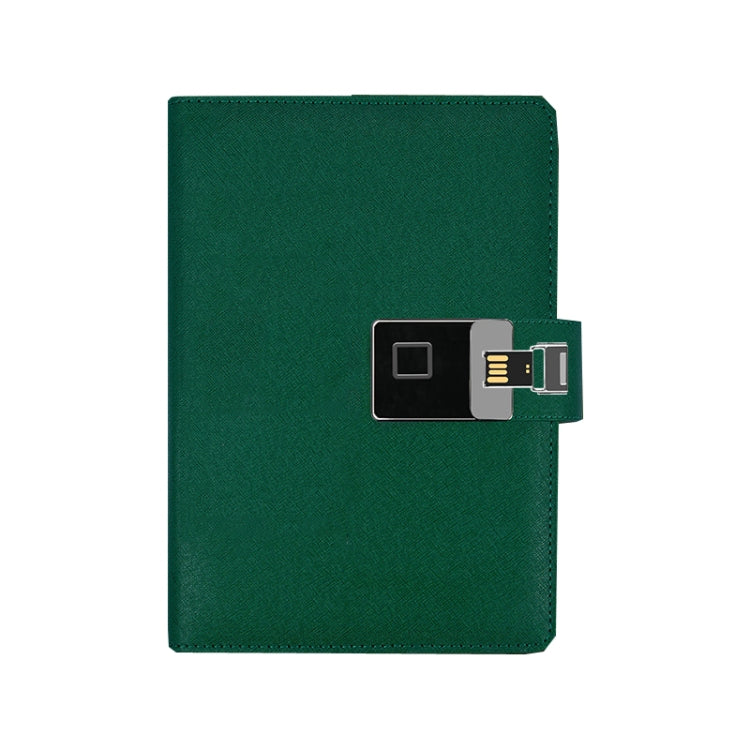 A5 Multi-Function Fingerprint Unlocking Notebook Can Record 10 Fingerprints, Specification: Fingerprint Lock + 16G U Disk(Cross Pattern Green) by buy2fix