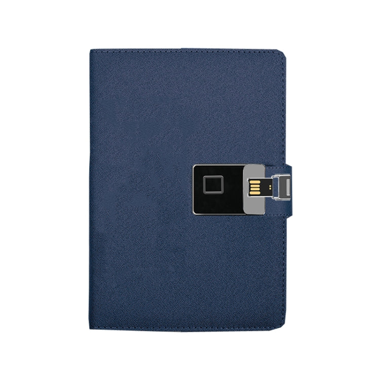 A5 Multi-Function Fingerprint Unlocking Notebook Can Record 10 Fingerprints, Specification: Fingerprint Lock + 16G U Disk( Cross Pattern Blue) by buy2fix